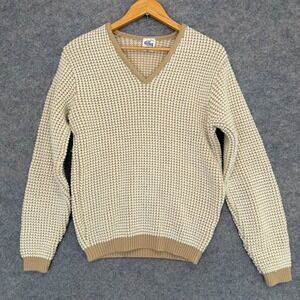 Vintage Caldwell of Canada Sweater Mens Small Jacquard Textured V Neck  50s 60s‎